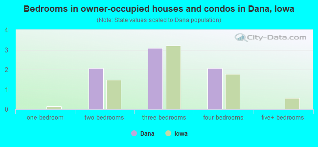 Bedrooms in owner-occupied houses and condos in Dana, Iowa