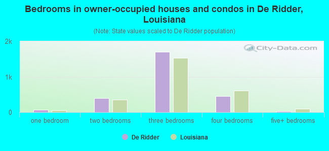 Bedrooms in owner-occupied houses and condos in De Ridder, Louisiana