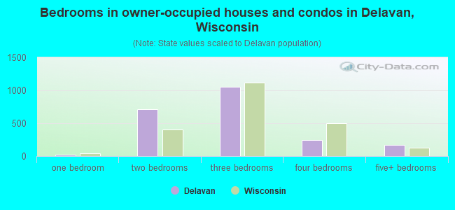 Bedrooms in owner-occupied houses and condos in Delavan, Wisconsin