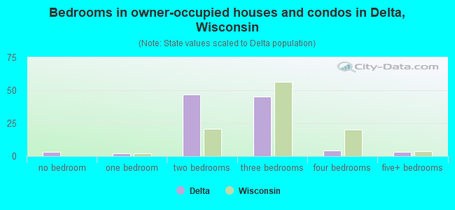 Bedrooms in owner-occupied houses and condos in Delta, Wisconsin