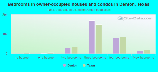 Bedrooms in owner-occupied houses and condos in Denton, Texas