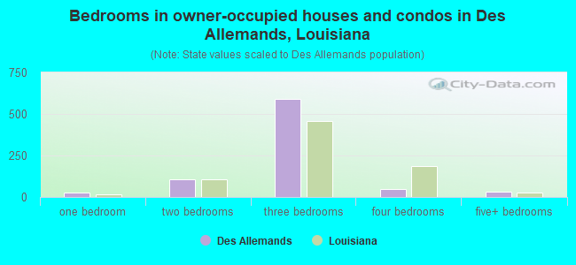 Bedrooms in owner-occupied houses and condos in Des Allemands, Louisiana