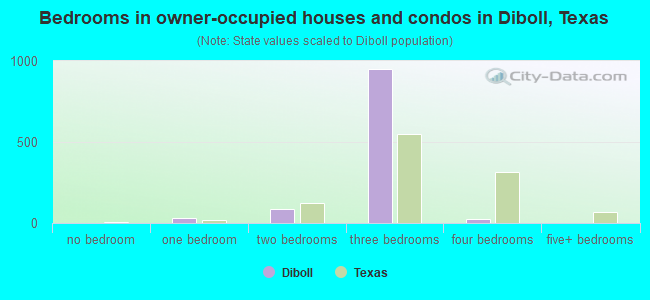 Bedrooms in owner-occupied houses and condos in Diboll, Texas