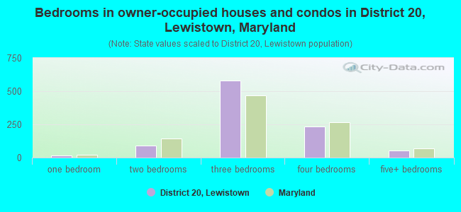 Bedrooms in owner-occupied houses and condos in District 20, Lewistown, Maryland