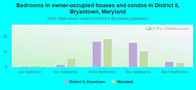 Bedrooms in owner-occupied houses and condos in District 8, Bryantown, Maryland