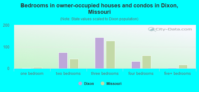 Bedrooms in owner-occupied houses and condos in Dixon, Missouri