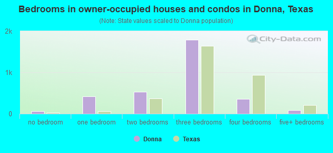 Bedrooms in owner-occupied houses and condos in Donna, Texas