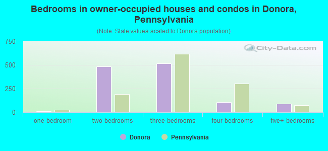 Bedrooms in owner-occupied houses and condos in Donora, Pennsylvania