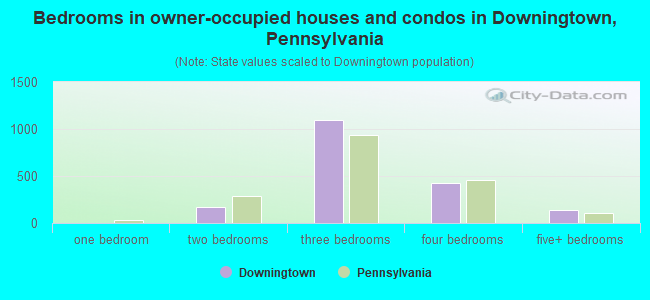 Bedrooms in owner-occupied houses and condos in Downingtown, Pennsylvania