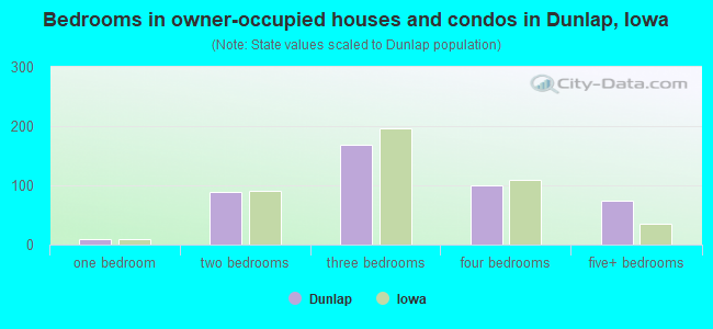 Bedrooms in owner-occupied houses and condos in Dunlap, Iowa