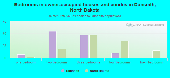 Bedrooms in owner-occupied houses and condos in Dunseith, North Dakota