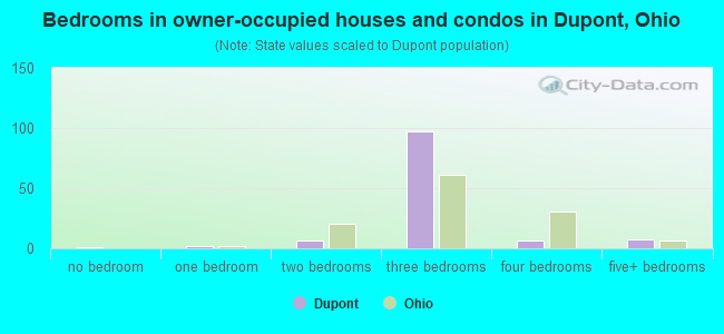 Bedrooms in owner-occupied houses and condos in Dupont, Ohio