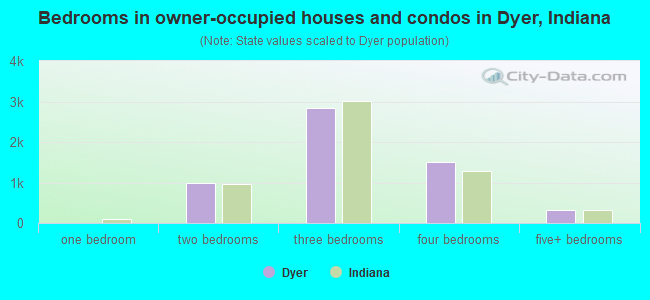 Bedrooms in owner-occupied houses and condos in Dyer, Indiana