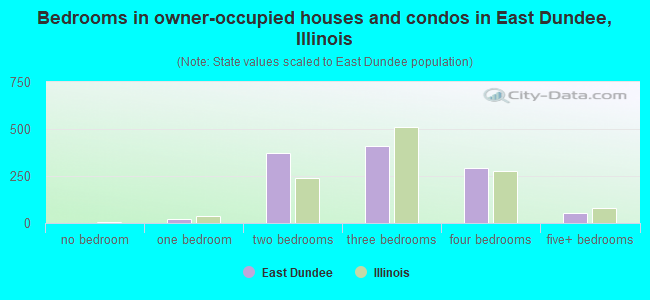 Bedrooms in owner-occupied houses and condos in East Dundee, Illinois