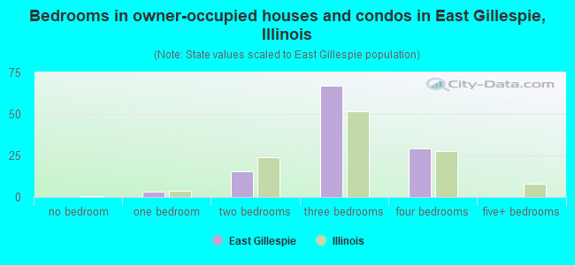 Bedrooms in owner-occupied houses and condos in East Gillespie, Illinois
