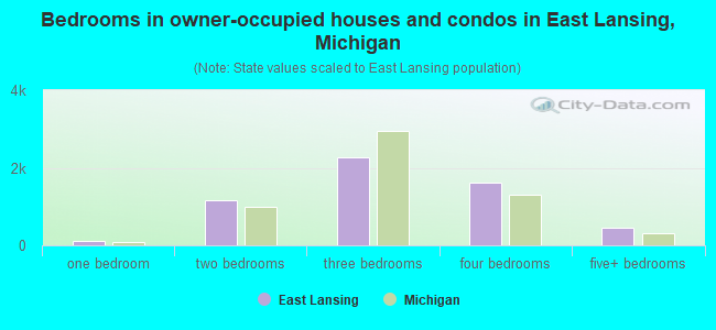 Bedrooms in owner-occupied houses and condos in East Lansing, Michigan