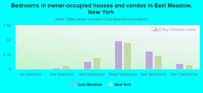 Bedrooms in owner-occupied houses and condos in East Meadow, New York