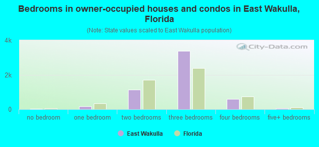 Bedrooms in owner-occupied houses and condos in East Wakulla, Florida
