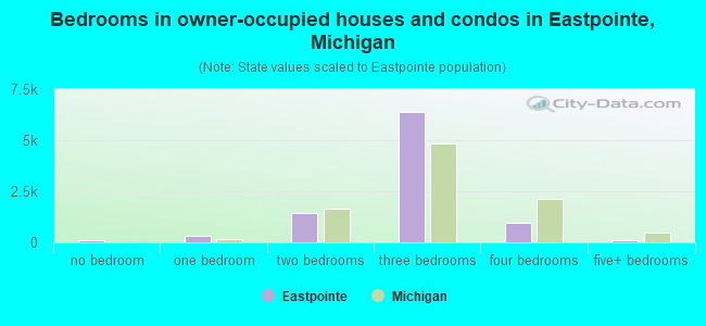 Bedrooms in owner-occupied houses and condos in Eastpointe, Michigan