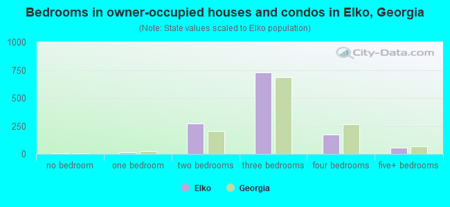 Bedrooms in owner-occupied houses and condos in Elko, Georgia