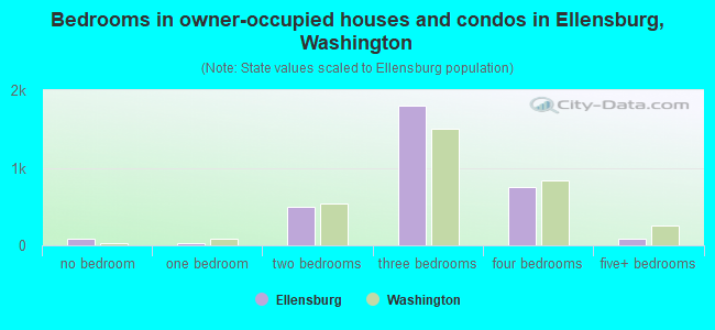 Bedrooms in owner-occupied houses and condos in Ellensburg, Washington