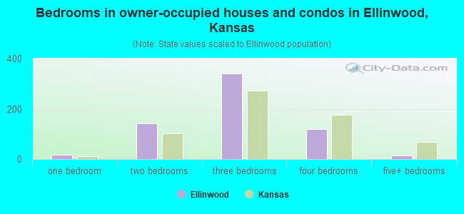 Bedrooms in owner-occupied houses and condos in Ellinwood, Kansas