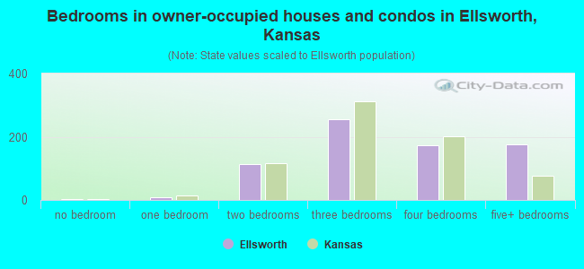 Bedrooms in owner-occupied houses and condos in Ellsworth, Kansas