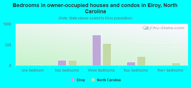 Bedrooms in owner-occupied houses and condos in Elroy, North Carolina