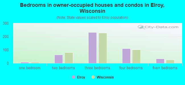 Bedrooms in owner-occupied houses and condos in Elroy, Wisconsin