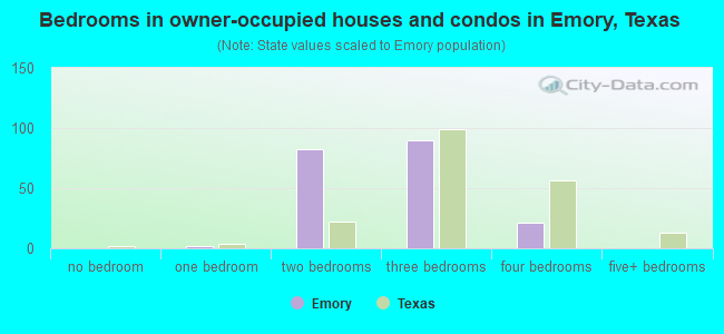 Bedrooms in owner-occupied houses and condos in Emory, Texas