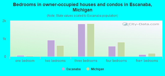Bedrooms in owner-occupied houses and condos in Escanaba, Michigan