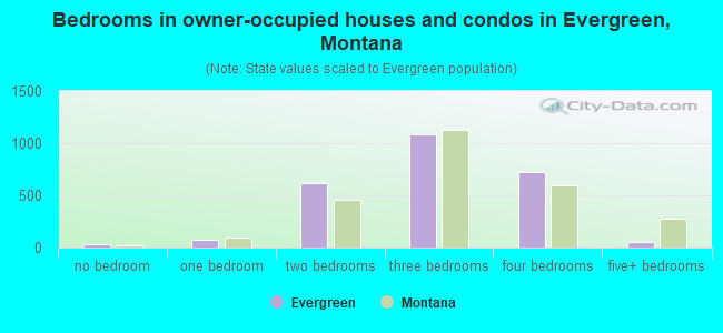 Bedrooms in owner-occupied houses and condos in Evergreen, Montana