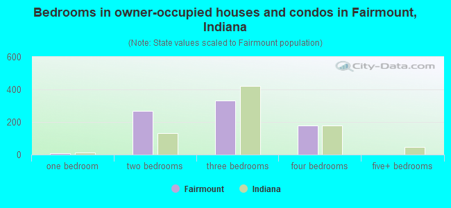 Bedrooms in owner-occupied houses and condos in Fairmount, Indiana