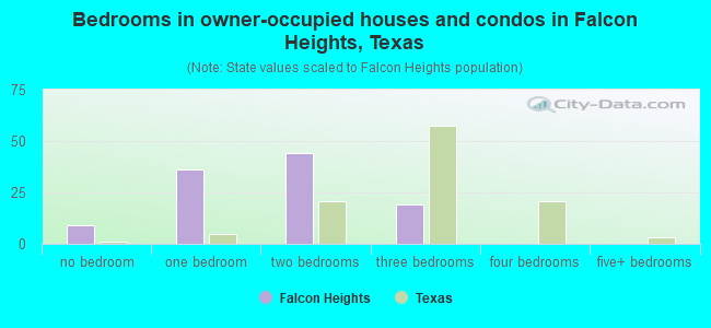 Bedrooms in owner-occupied houses and condos in Falcon Heights, Texas