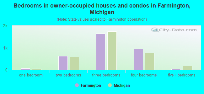 Bedrooms in owner-occupied houses and condos in Farmington, Michigan