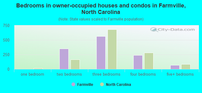 Bedrooms in owner-occupied houses and condos in Farmville, North Carolina