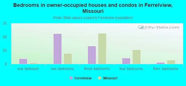 Bedrooms in owner-occupied houses and condos in Ferrelview, Missouri