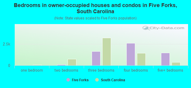 Bedrooms in owner-occupied houses and condos in Five Forks, South Carolina