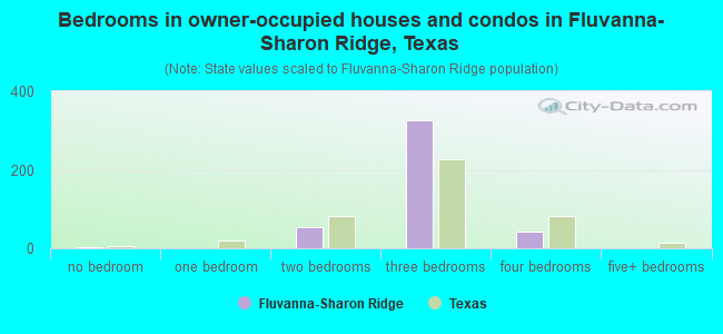 Bedrooms in owner-occupied houses and condos in Fluvanna-Sharon Ridge, Texas