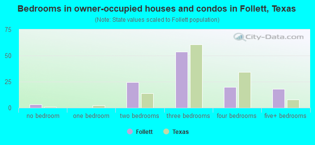 Bedrooms in owner-occupied houses and condos in Follett, Texas