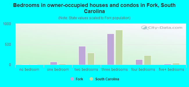 Bedrooms in owner-occupied houses and condos in Fork, South Carolina