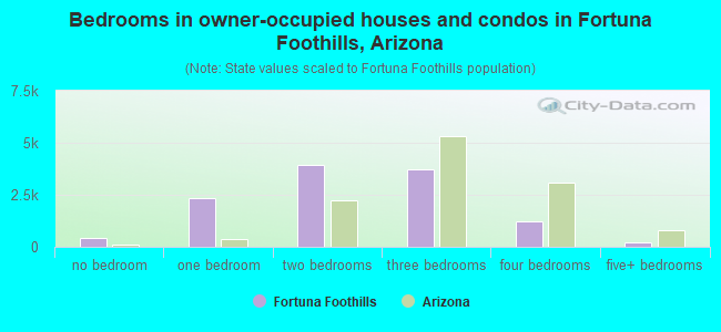 Bedrooms in owner-occupied houses and condos in Fortuna Foothills, Arizona