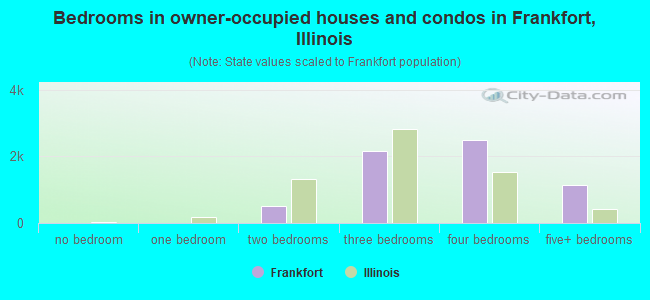 Bedrooms in owner-occupied houses and condos in Frankfort, Illinois