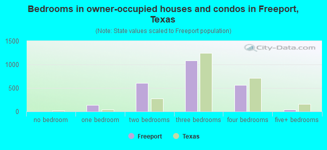 Bedrooms in owner-occupied houses and condos in Freeport, Texas