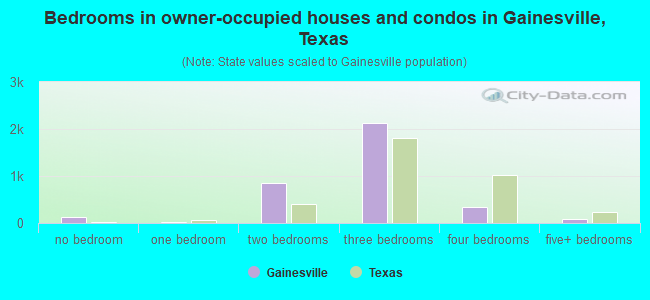 Bedrooms in owner-occupied houses and condos in Gainesville, Texas