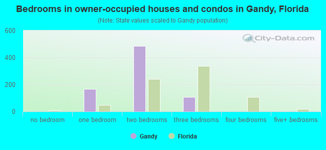 Bedrooms in owner-occupied houses and condos in Gandy, Florida