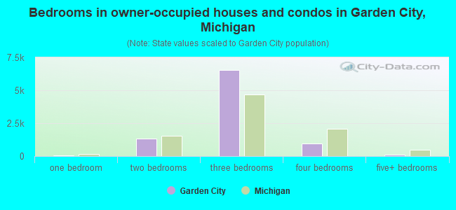 Bedrooms in owner-occupied houses and condos in Garden City, Michigan