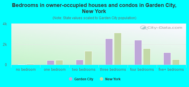 Bedrooms in owner-occupied houses and condos in Garden City, New York