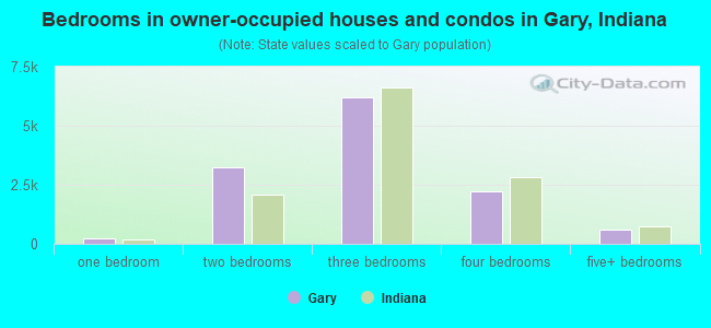 Bedrooms in owner-occupied houses and condos in Gary, Indiana