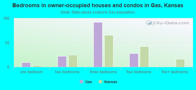 Bedrooms in owner-occupied houses and condos in Gas, Kansas